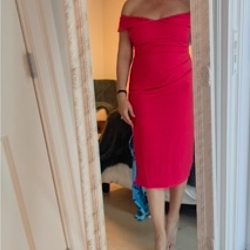 Off The Shoulder Ruched Midi Dress